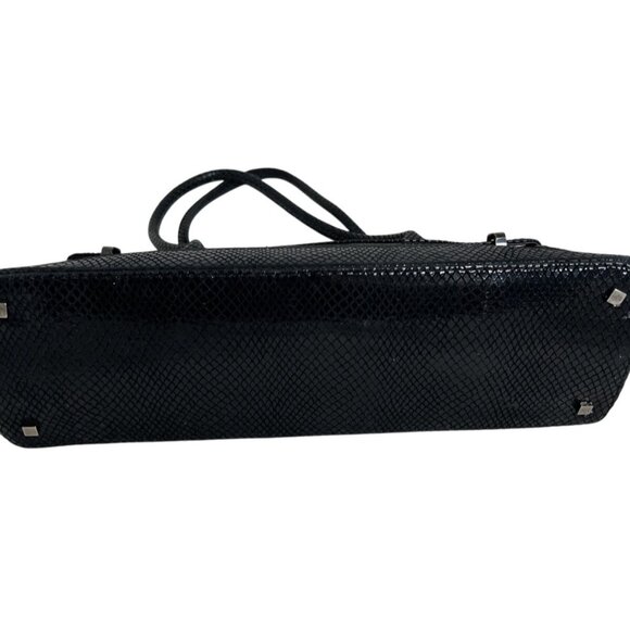 Stuart Weitzman Black Snake Embossed Leather Shoulder Bag W/Double Straps - Picture 4 of 10